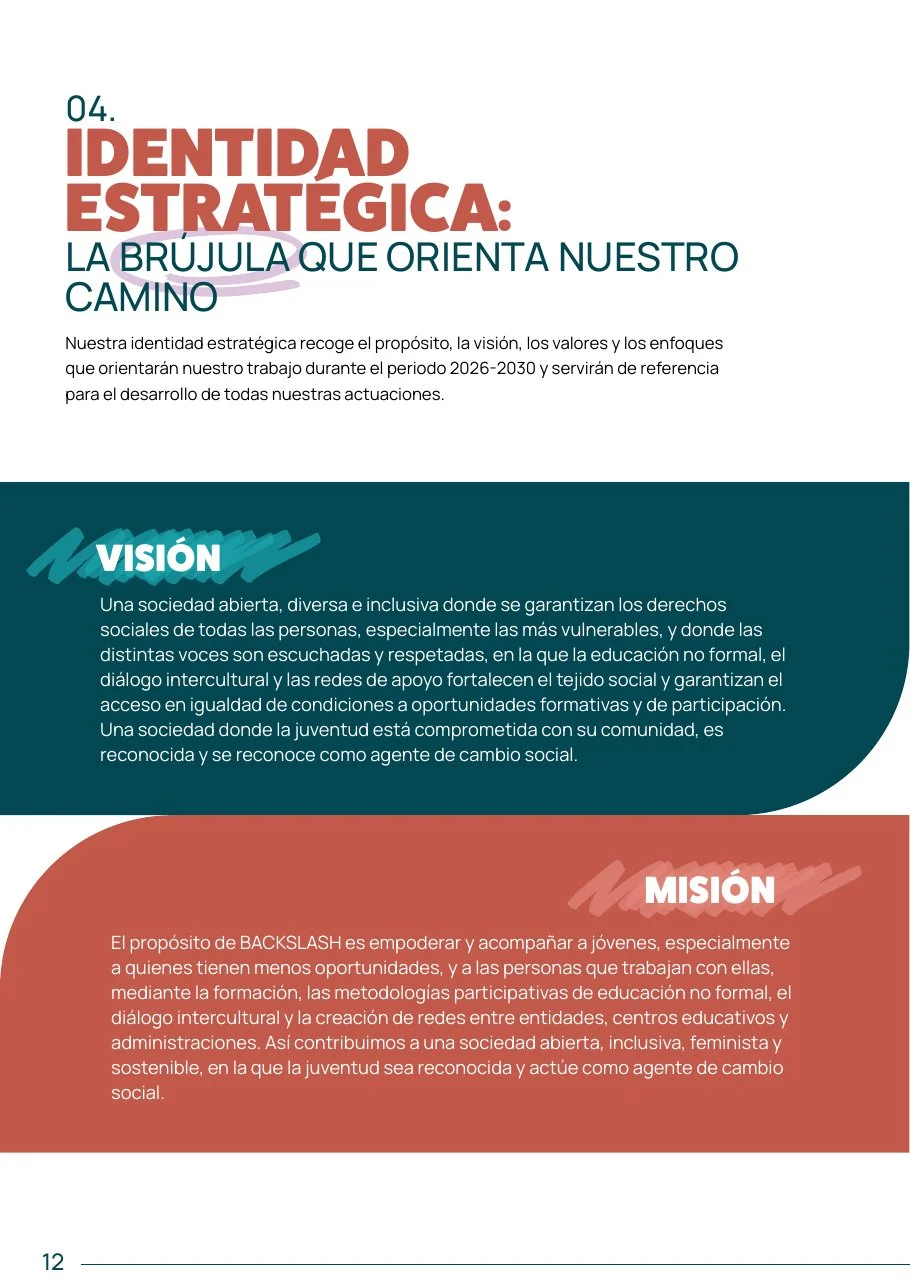 Página del Plan Estratégico con la visión y la misión de BACKSLASH