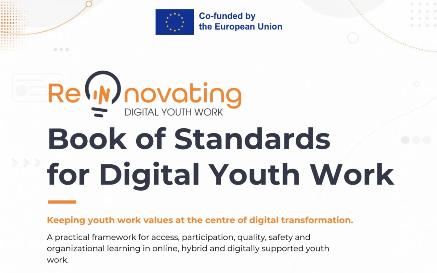 Portada del Book of Standards for Digital Youth Work del proyecto Re(In)novating Digital Youth Work, cofinanciado por la Unión Europea